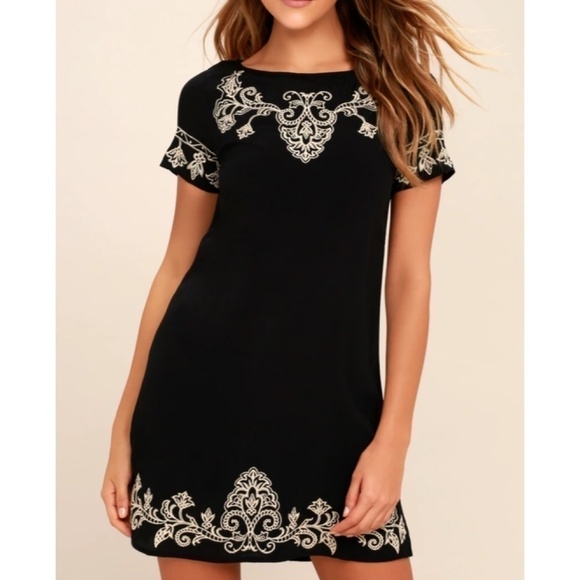 Lulus Tale to Tell Black Embroidered Shift Dress, size XS - Picture 3 of 8